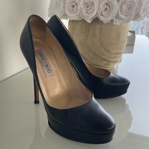 Jimmy Choo Black Leather Cosmic Platform Pumps